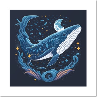 Blue Whale at Night Time Posters and Art